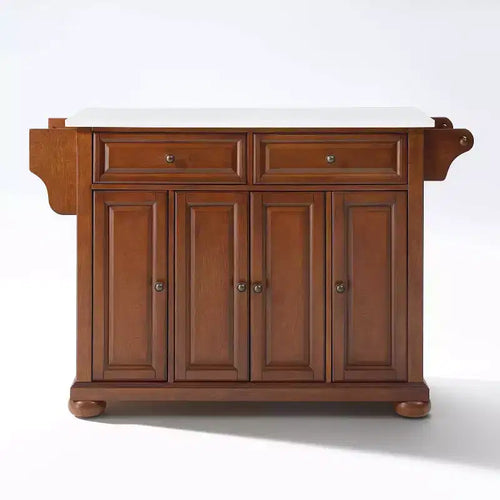Alexandria Stone Top Full Size Kitchen Island/Cart Cherry/White - Crosley: Wood Frame, Granite Surface, 4 Doors, 5 Drawers