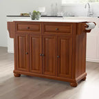 Îlot de cuisine/Chariot de cuisine pleine grandeur Alexandria Stone Top Cerise/Blanc - Crosley : Cadre en bois, Surface en granite, 4 Portes, 5 Tiroirs