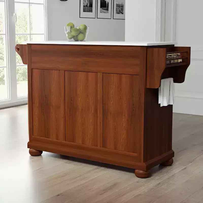 Îlot de cuisine/Chariot de cuisine pleine grandeur Alexandria Stone Top Cerise/Blanc - Crosley : Cadre en bois, Surface en granite, 4 Portes, 5 Tiroirs