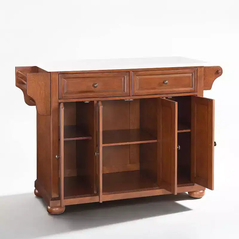 Îlot de cuisine/Chariot de cuisine pleine grandeur Alexandria Stone Top Cerise/Blanc - Crosley : Cadre en bois, Surface en granite, 4 Portes, 5 Tiroirs