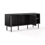 Bahut de rangement pour disques Brody de 54 po de Crosley, noir : grain de bois de chêne, poignées en laiton, gestion des câbles