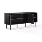 Bahut de rangement pour disques Brody de 54 po de Crosley, noir : grain de bois de chêne, poignées en laiton, gestion des câbles