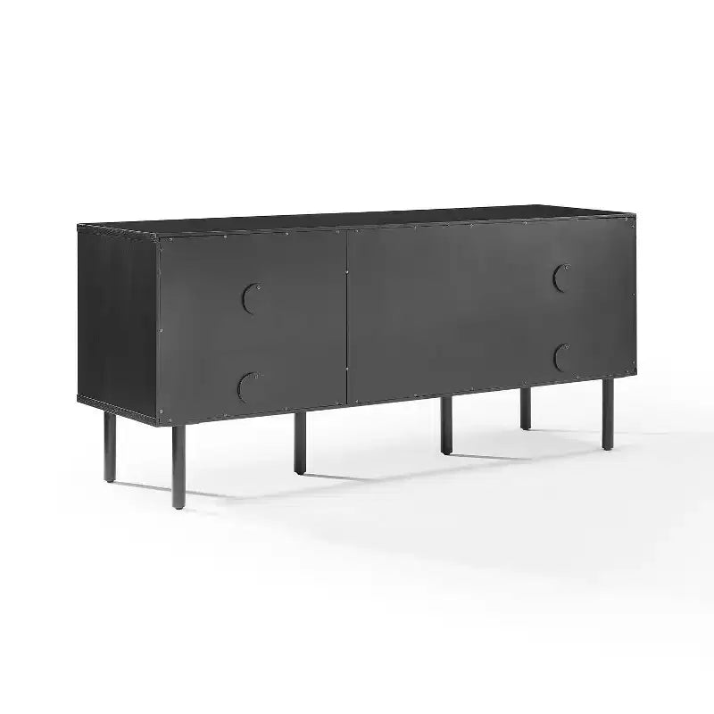 Bahut de rangement pour disques Brody de 54 po de Crosley, noir : grain de bois de chêne, poignées en laiton, gestion des câbles