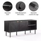 Bahut de rangement pour disques Brody de 54 po de Crosley, noir : grain de bois de chêne, poignées en laiton, gestion des câbles