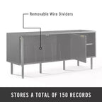 Bahut de rangement pour disques Brody de 54 po de Crosley, noir : grain de bois de chêne, poignées en laiton, gestion des câbles