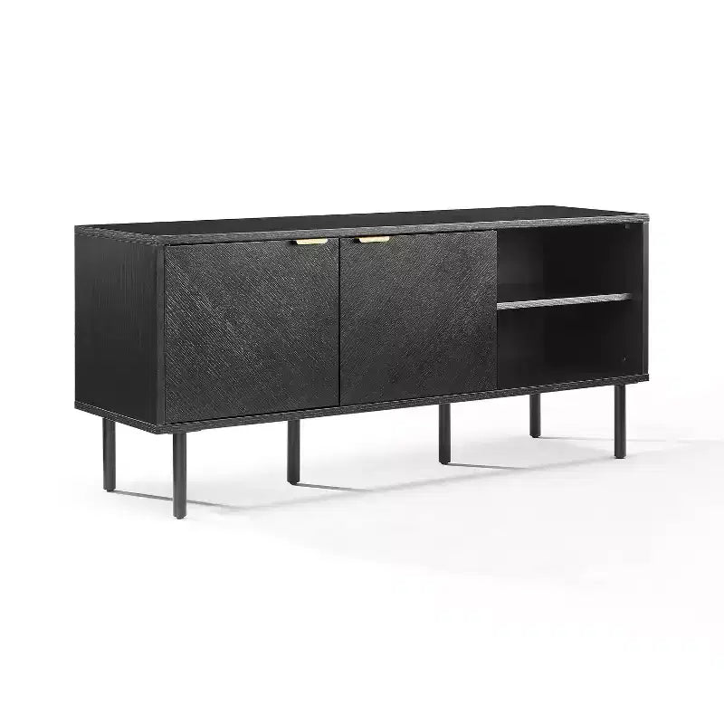 Bahut de rangement pour disques Brody de 54 po de Crosley, noir : grain de bois de chêne, poignées en laiton, gestion des câbles