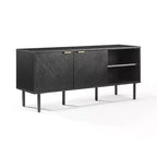 Bahut de rangement pour disques Brody de 54 po de Crosley, noir : grain de bois de chêne, poignées en laiton, gestion des câbles