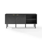Bahut de rangement pour disques Brody de 54 po de Crosley, noir : grain de bois de chêne, poignées en laiton, gestion des câbles