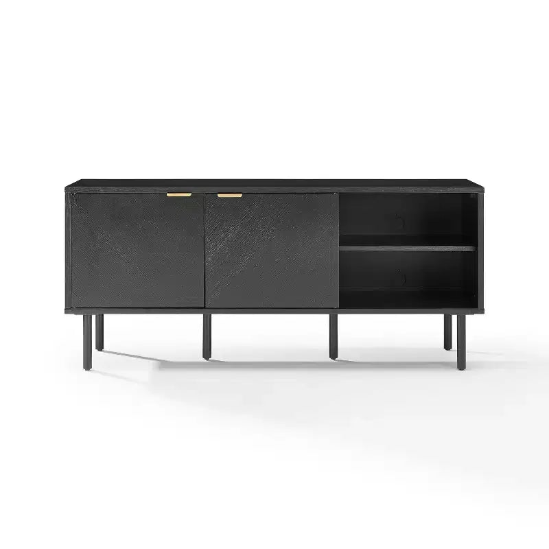 Bahut de rangement pour disques Brody de 54 po de Crosley, noir : grain de bois de chêne, poignées en laiton, gestion des câbles