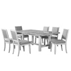 7pc Canova Dining Set Weathered White - Steve Silver Co.: Gray Velvet Chairs, Rectangle Table