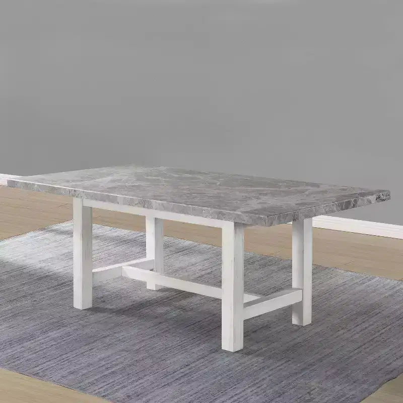 Ensemble de salle à manger 7 pièces Canova Blanc vieilli - Steve Silver Co. : Chaises en velours gris, Table rectangulaire