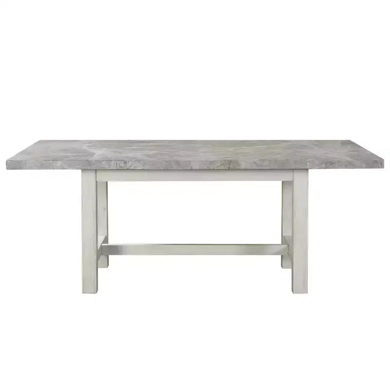Ensemble de salle à manger 7 pièces Canova Blanc vieilli - Steve Silver Co. : Chaises en velours gris, Table rectangulaire