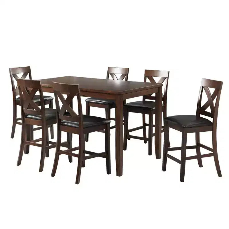 Ensemble de salle à manger Alexa 7 pièces Cerise Marron - Picket House Furnishings : Table rectangulaire, 6 chaises en bois, Finition laquée