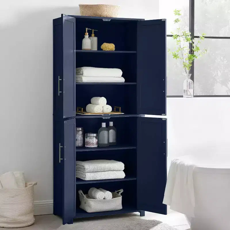 Crosley 67" Savannah Tall Kitchen Storage Pantry Navy : Design traditionnel de ferme, placage de bois, cadre en MDF, 3 étagères réglables