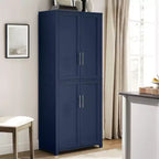 Crosley 67" Savannah Tall Kitchen Storage Pantry Navy : Design traditionnel de ferme, placage de bois, cadre en MDF, 3 étagères réglables