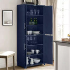 Crosley 67" Savannah Tall Kitchen Storage Pantry Navy : Design traditionnel de ferme, placage de bois, cadre en MDF, 3 étagères réglables