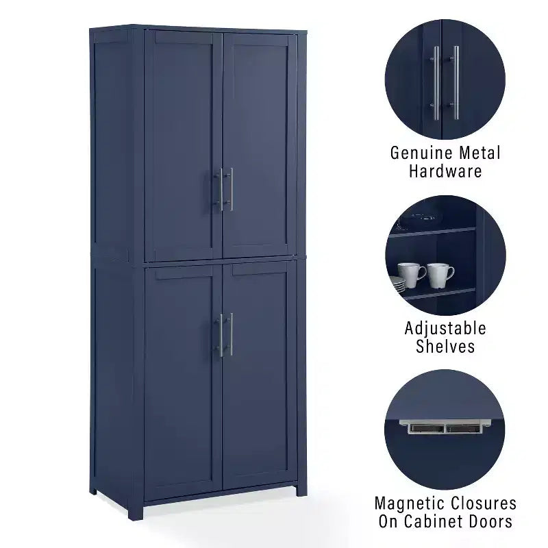 Crosley 67" Savannah Tall Kitchen Storage Pantry Navy : Design traditionnel de ferme, placage de bois, cadre en MDF, 3 étagères réglables