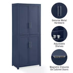 Crosley 67" Savannah Tall Kitchen Storage Pantry Navy : Design traditionnel de ferme, placage de bois, cadre en MDF, 3 étagères réglables