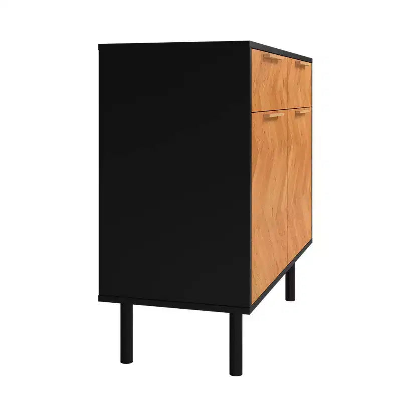 Buffet à 4 étagères Liam Manhattan Comfort, style moderne du milieu du siècle, noir/naturel