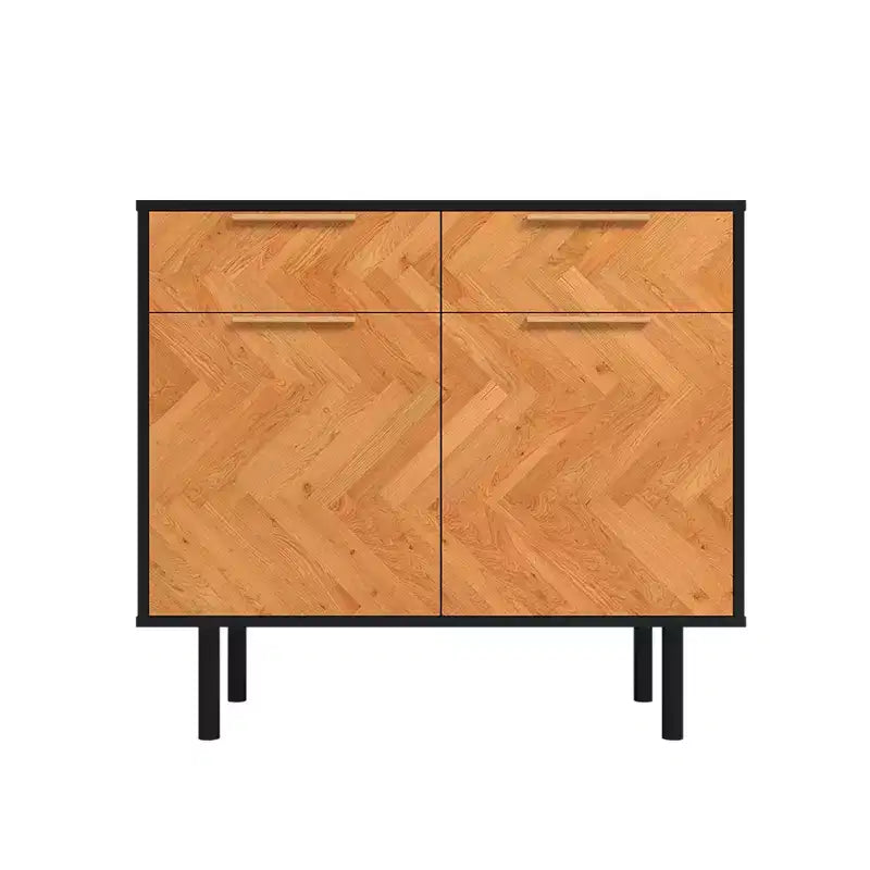 Buffet à 4 étagères Liam Manhattan Comfort, style moderne du milieu du siècle, noir/naturel