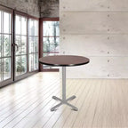 Table à manger ronde 91 cm Hampden Furnishings, collection Bennet, avec piètement en X, gris/acajou