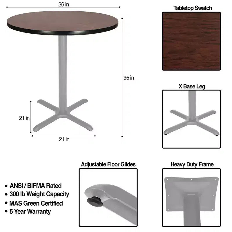 Table à manger ronde 91 cm Hampden Furnishings, collection Bennet, avec piètement en X, gris/acajou