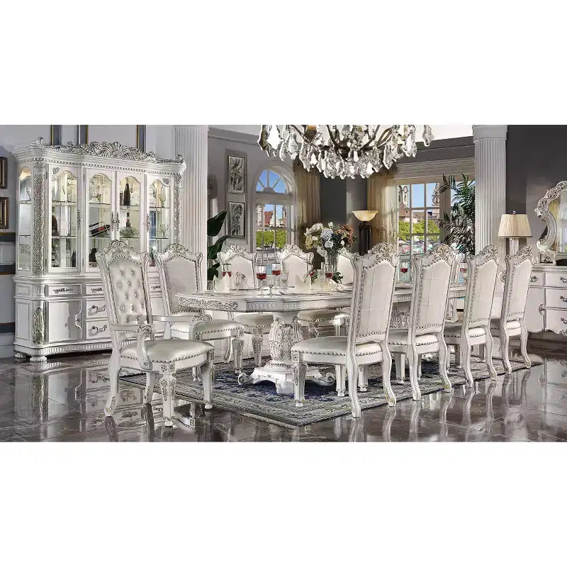 Table à manger Vendome 136 po, fini perle antique - Acme Furniture : Double piédestal classique, 10 places, cadre en résine