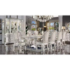 Table à manger Vendome 136 po, fini perle antique - Acme Furniture : Double piédestal classique, 10 places, cadre en résine