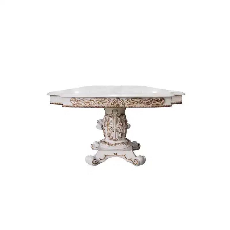 Table à manger Vendome 136 po, fini perle antique - Acme Furniture : Double piédestal classique, 10 places, cadre en résine