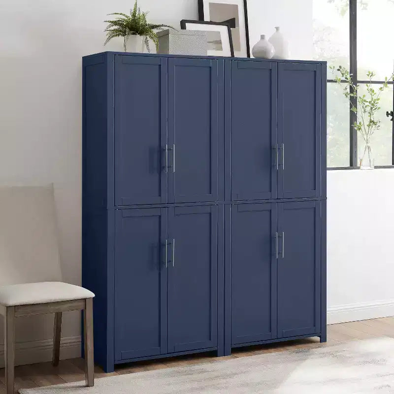 Crosley 67" Savannah – Ensemble de 2 meubles de rangement de cuisine, bleu marine : Style traditionnel, placage en bois, cadre en MDF, 6 étagères