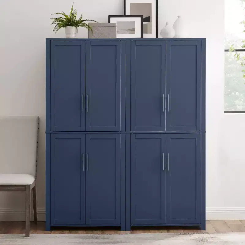 Crosley 67" Savannah – Ensemble de 2 meubles de rangement de cuisine, bleu marine : Style traditionnel, placage en bois, cadre en MDF, 6 étagères
