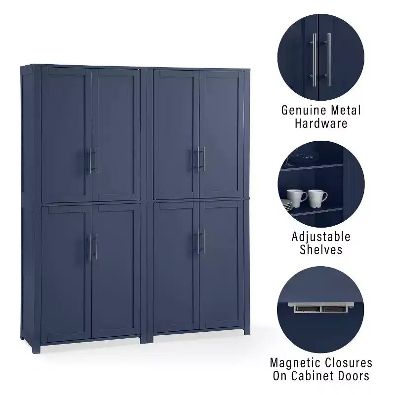 Crosley 67" Savannah – Ensemble de 2 meubles de rangement de cuisine, bleu marine : Style traditionnel, placage en bois, cadre en MDF, 6 étagères