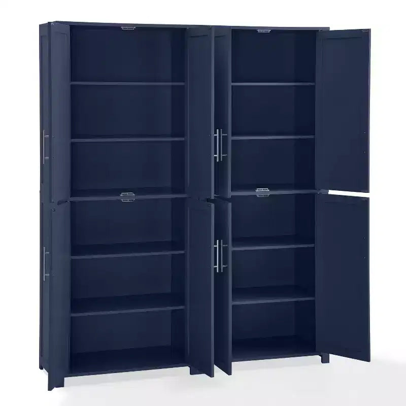 Crosley 67" Savannah – Ensemble de 2 meubles de rangement de cuisine, bleu marine : Style traditionnel, placage en bois, cadre en MDF, 6 étagères