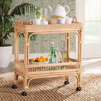 bali & pari Chariot à vin en rotin Lombok marron naturel : Chariot de bar d'intérieur avec porte-bouteilles, aucun assemblage requis