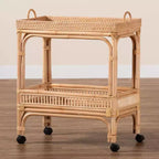 bali & pari Chariot à vin en rotin Lombok marron naturel : Chariot de bar d'intérieur avec porte-bouteilles, aucun assemblage requis