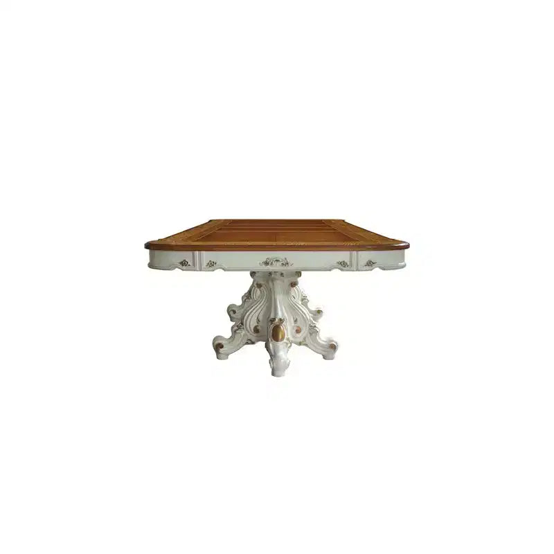 Table à manger Picardy 120 po Perle antique/Chêne cerisier - Acme Furniture : Double pied sculpté, 8 places