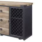 Meubles Acme : Meuble de cuisine et de salle à manger Edina 50" chêne et noir sable – Buffet avec cadre en métal, surface en MDF