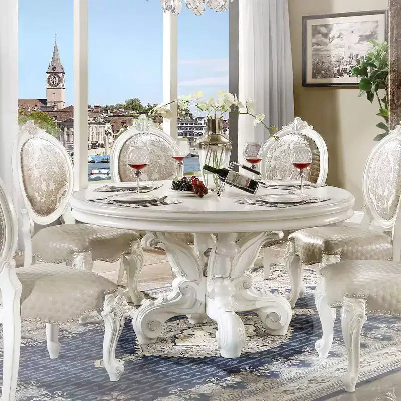 Table à manger Versailles 60 po Fini blanc cassé de style PU - Meubles Acme