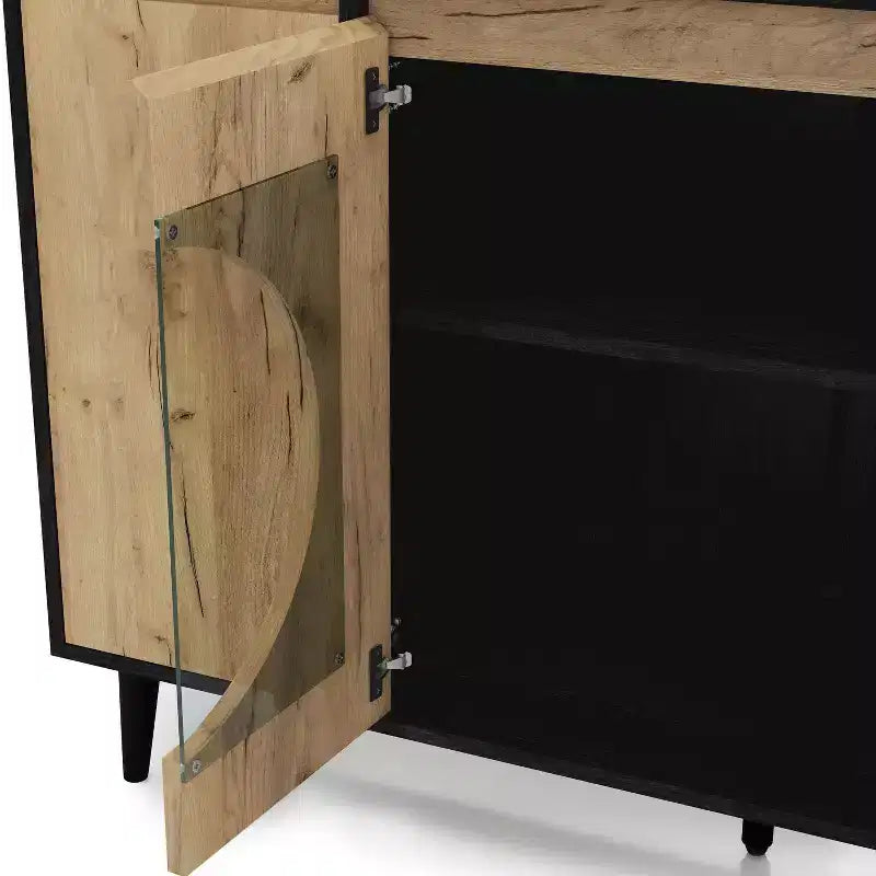 Buffet Andrew moderne milieu de siècle Chêne clair/Noir - miBasics