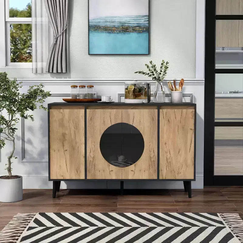 Buffet Andrew moderne milieu de siècle Chêne clair/Noir - miBasics