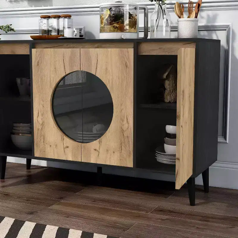 Buffet Andrew moderne milieu de siècle Chêne clair/Noir - miBasics