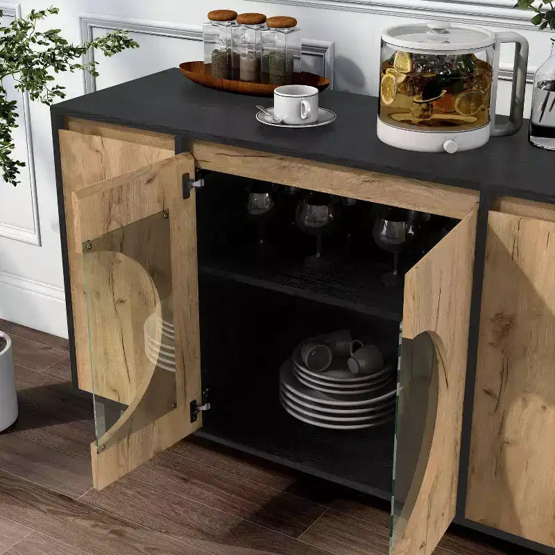 Buffet Andrew moderne milieu de siècle Chêne clair/Noir - miBasics