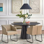 Ensemble de salle à manger rond moderne Buylateral Lucine 5 pièces 150 cm Table noire avec chaises de salle à manger en cuir kaki