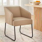 Ensemble de salle à manger rond moderne Buylateral Lucine 5 pièces 150 cm Table noire avec chaises de salle à manger en cuir kaki