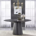 Ensemble de salle à manger rond moderne Buylateral Lucine 5 pièces 150 cm Table noire avec chaises de salle à manger en cuir kaki