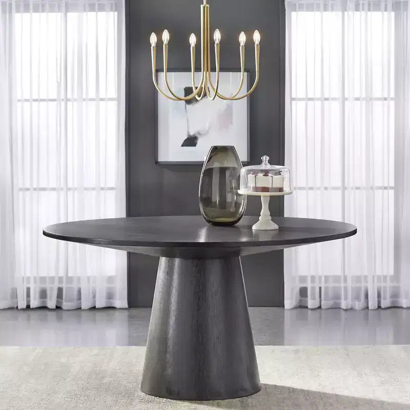 Ensemble de salle à manger rond moderne Buylateral Lucine 5 pièces 150 cm Table noire avec chaises de salle à manger en cuir kaki