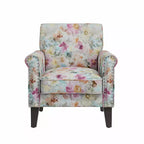 Fauteuil d'appoint traditionnel à accoudoirs roulés Janet de Handy Living avec clous décoratifs couleur étain, motif floral rose