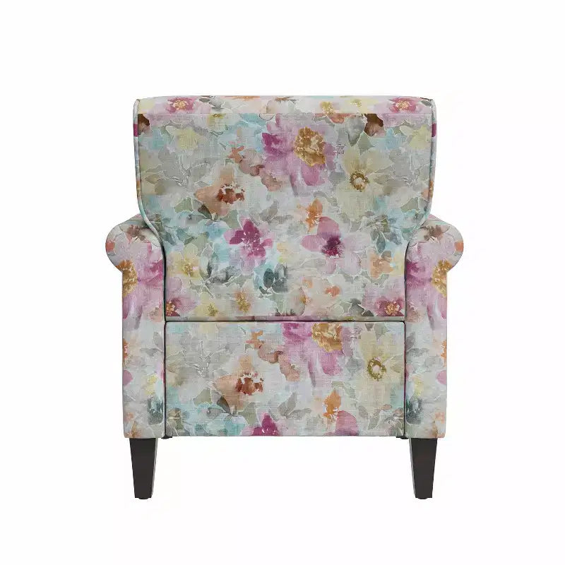 Fauteuil d'appoint traditionnel à accoudoirs roulés Janet de Handy Living avec clous décoratifs couleur étain, motif floral rose