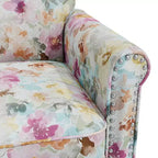 Fauteuil d'appoint traditionnel à accoudoirs roulés Janet de Handy Living avec clous décoratifs couleur étain, motif floral rose