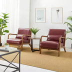 Fauteuil d'appoint en similicuir moderne du milieu du siècle, cadre en bois d'hévéa noyer, bordeaux - Glitzhome : Rembourré, capacité de 136 kg